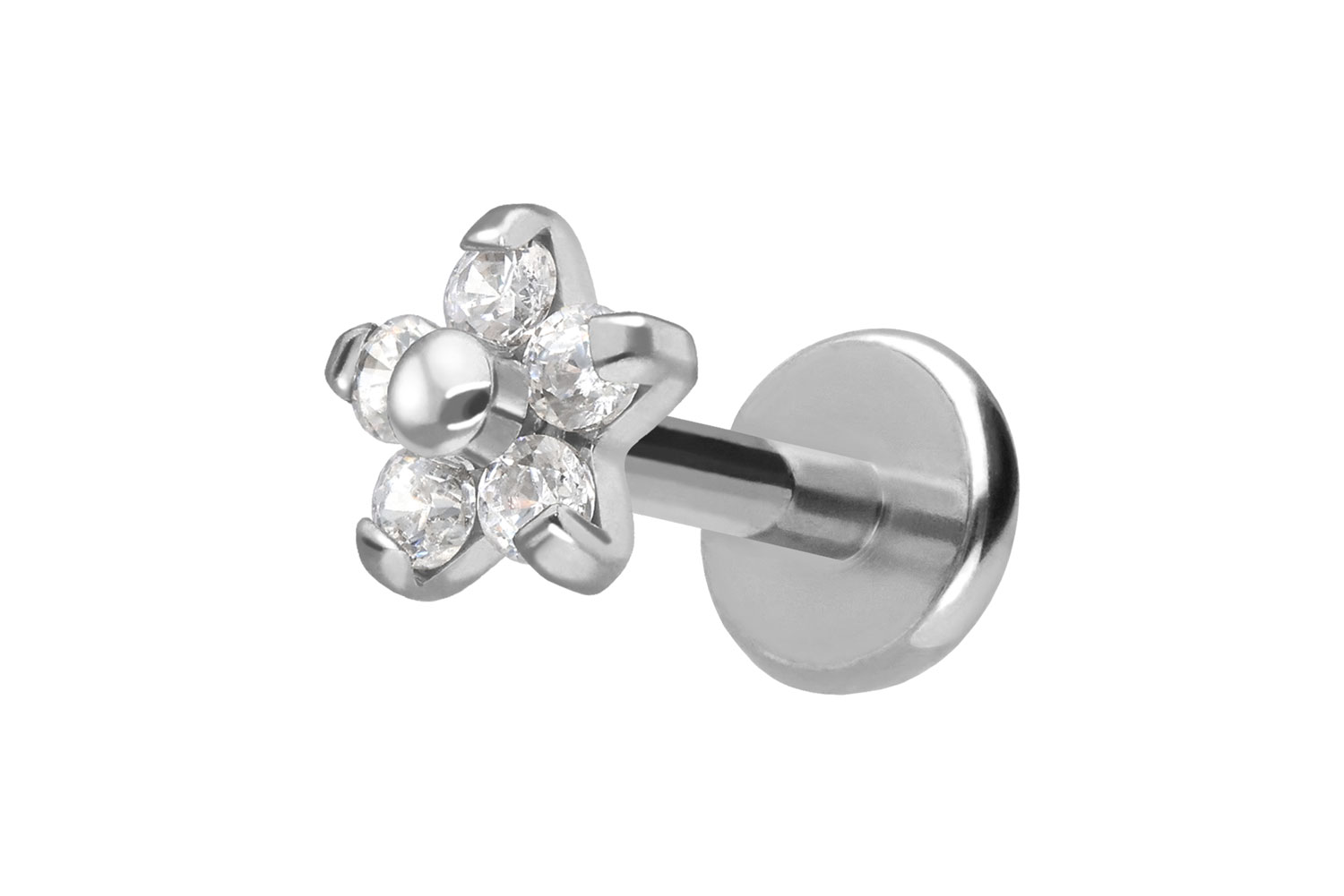 Titan Labret Piercing mit Push Fit BLUME MIT 5 KRISTALLEN